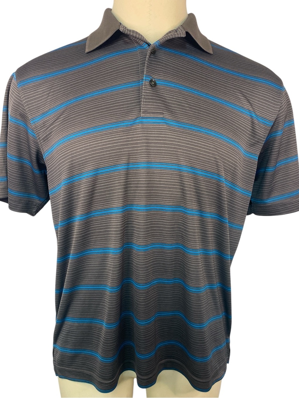 Ben Hogan Grey Golf Shirt with Blue Stripe Accents Men’s Large